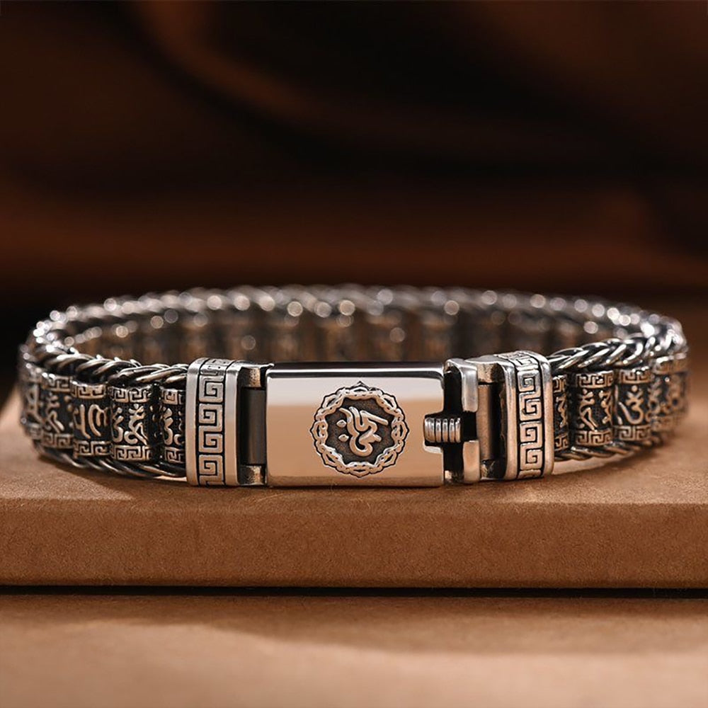 Buddhist Mantra Silver Bracelet