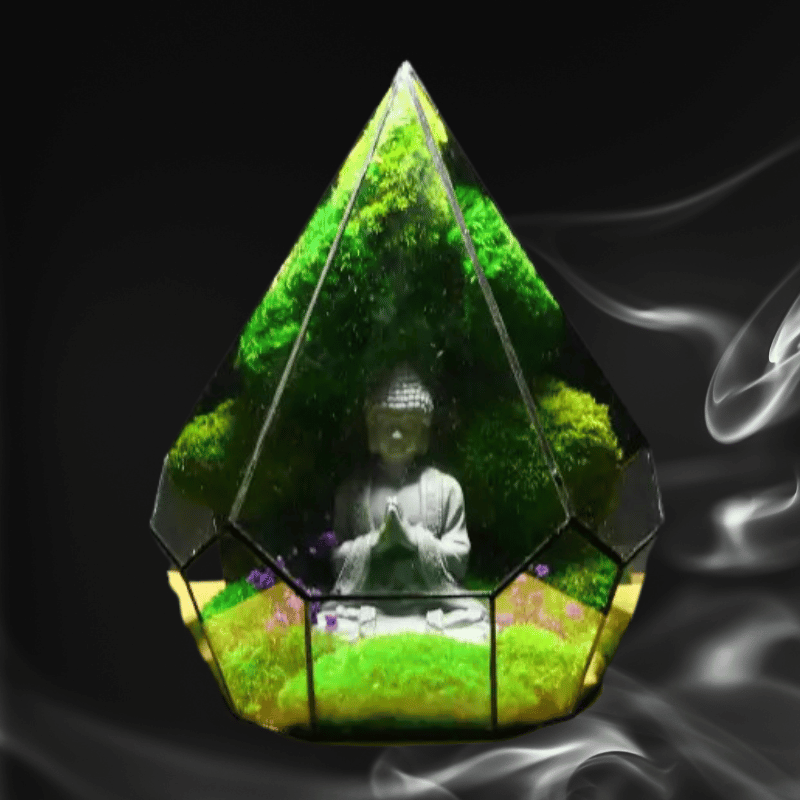 Terrarium with Buddha statue