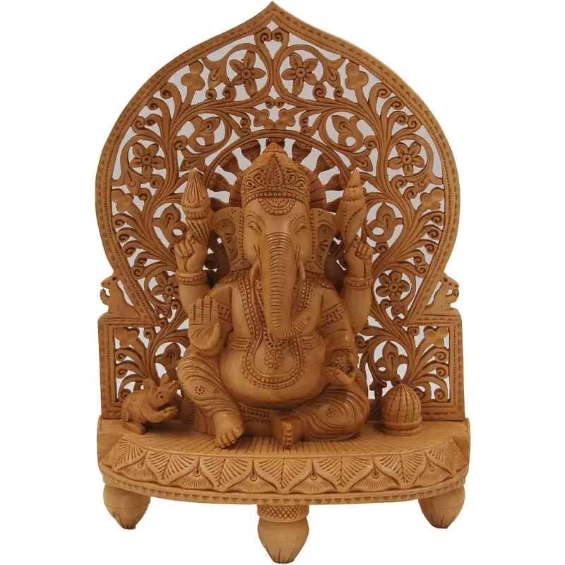 Hand-Carved Wooden Ganesh Statue