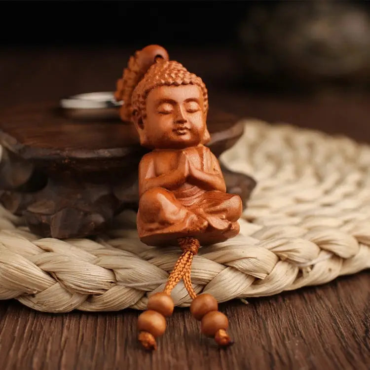 Peach Wood Buddha Keychain
