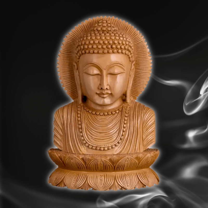 Wooden 26cm Buddha Bust Statue
