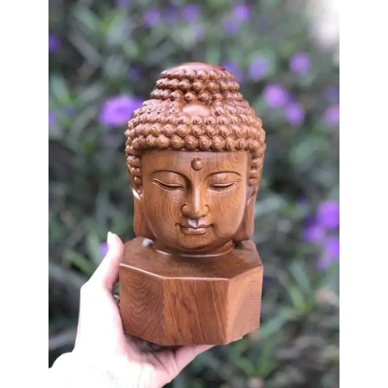 Cypress Wood Buddha Head Statue