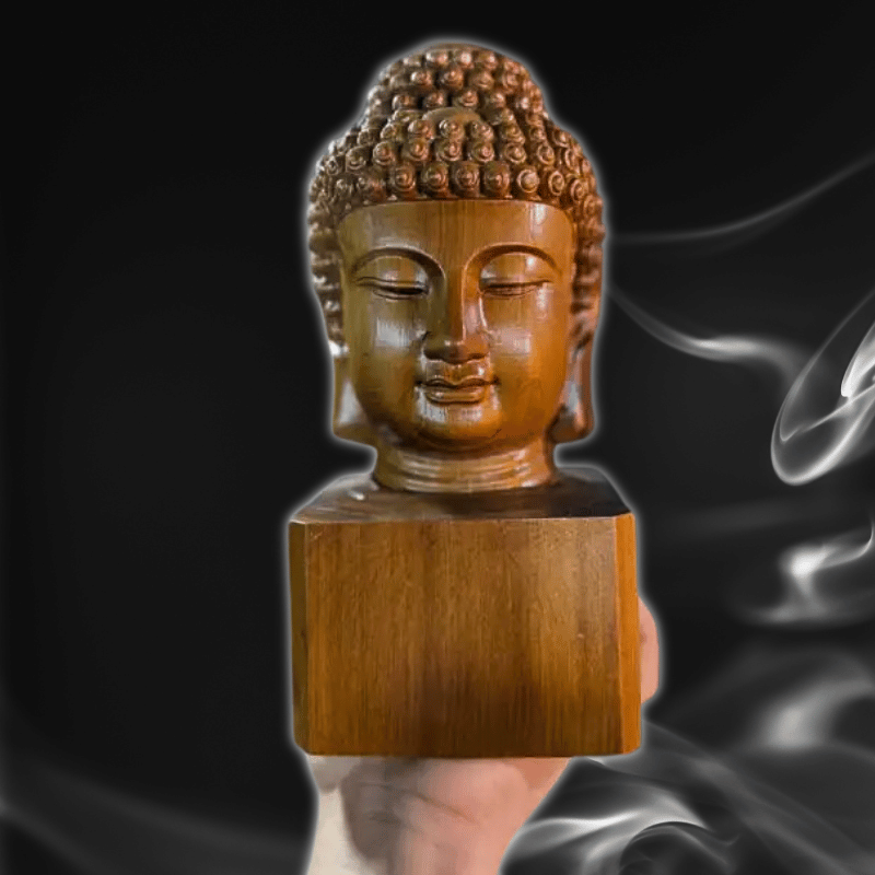 Cypress Wood Buddha Head Statue
