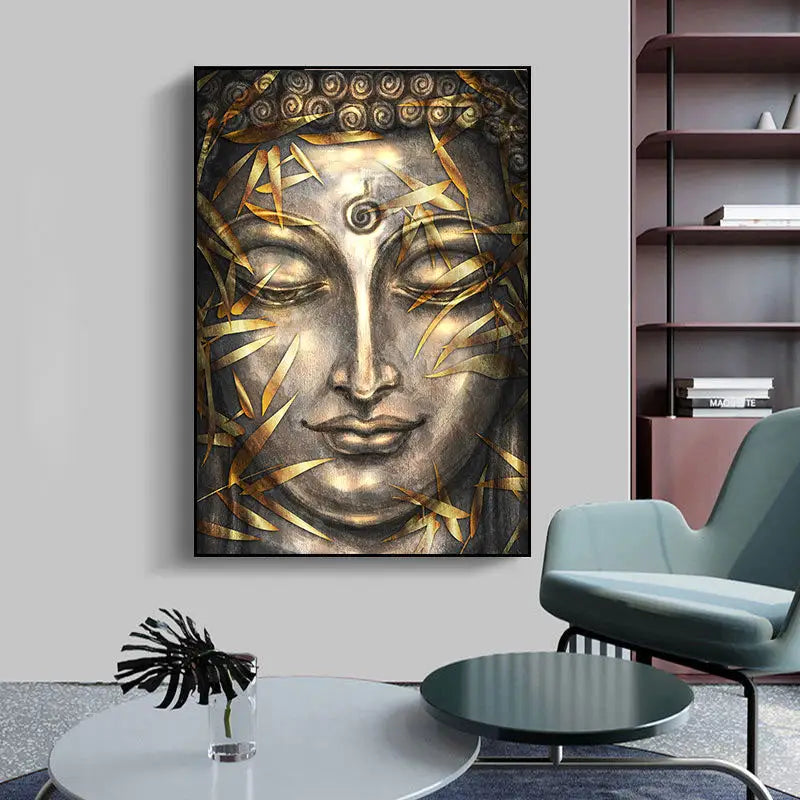 Buddha head Gold painting