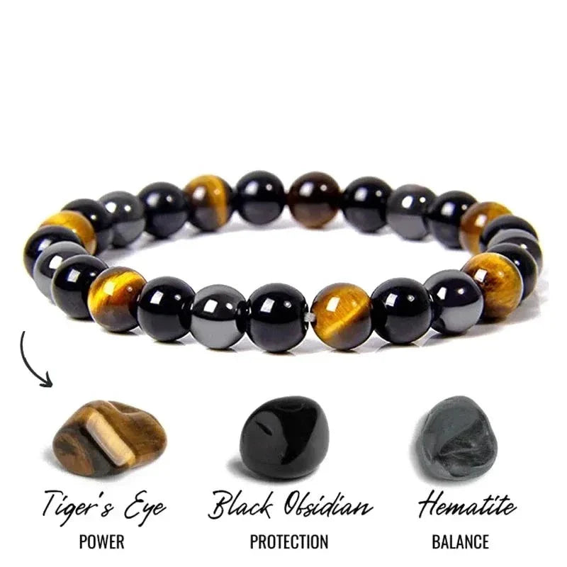 Tiger Eye Obsidian Hematite Protection Bracelet - Natural Stone AAA Grade 10mm | Buddhive
