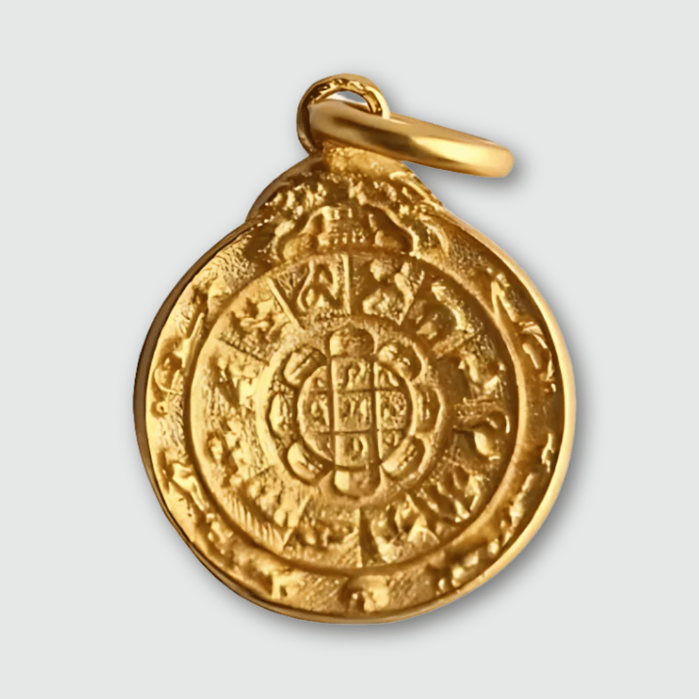 Tibetan Kalachakra Amulet Gold Plated - Buddhist Protection Pendant Sterling Silver | Buddhive
