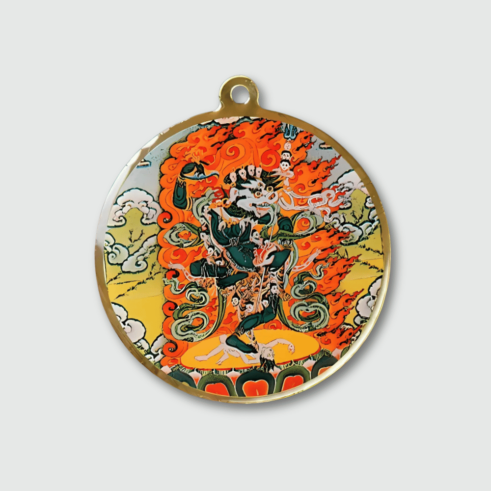 Tibetan Lion Thangka Amulet Necklace - Copper Protection Pendant | Buddhive