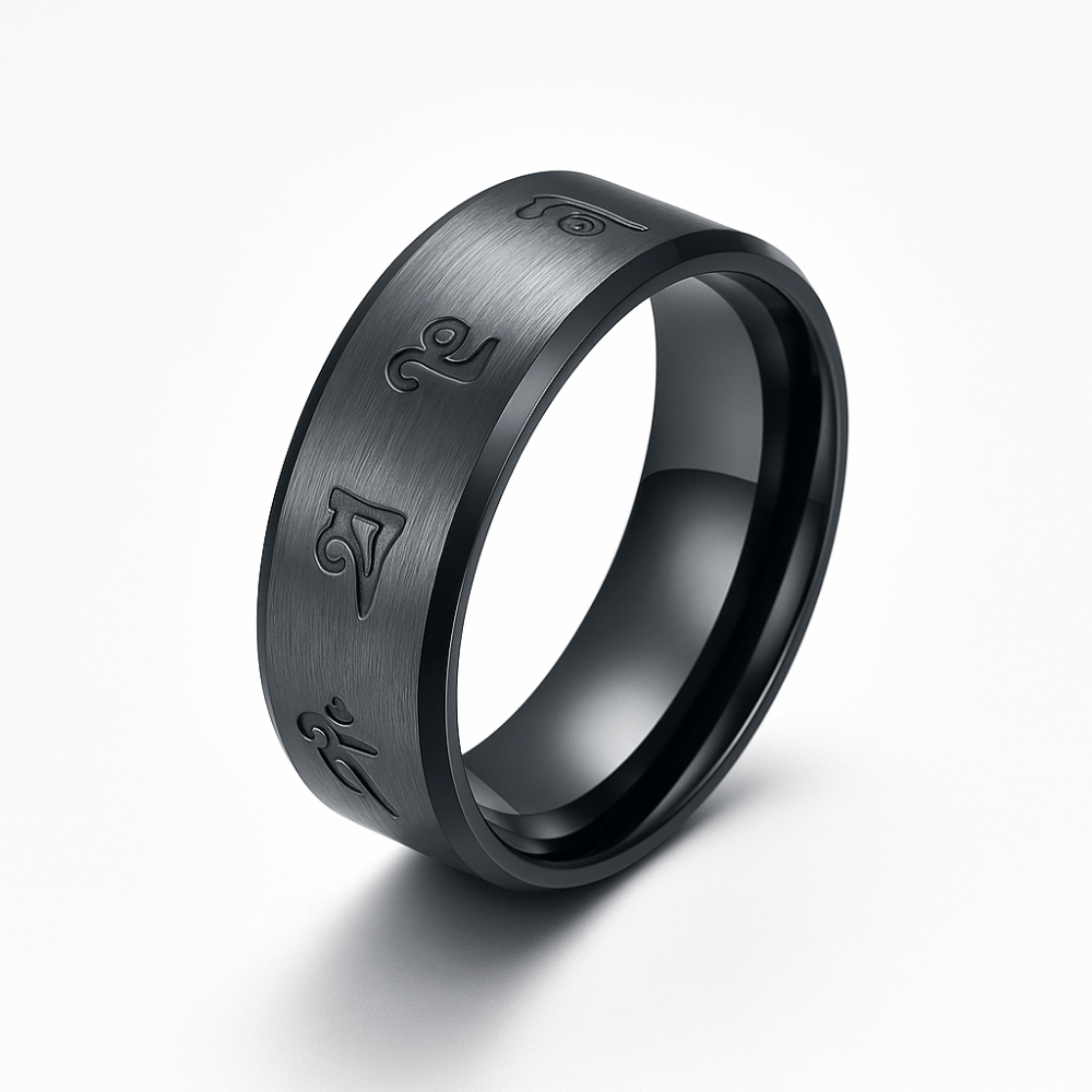 Buddhist Ring Men Stainless Steel 8mm Band - Spiritual Meditation Jewelry | Buddhive