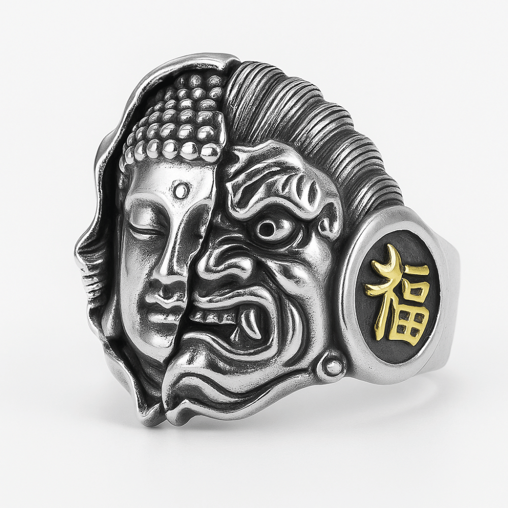 Buddha Ring Demon Protection Zinc Alloy Men's Buddhist Ring 8mm | Buddhive