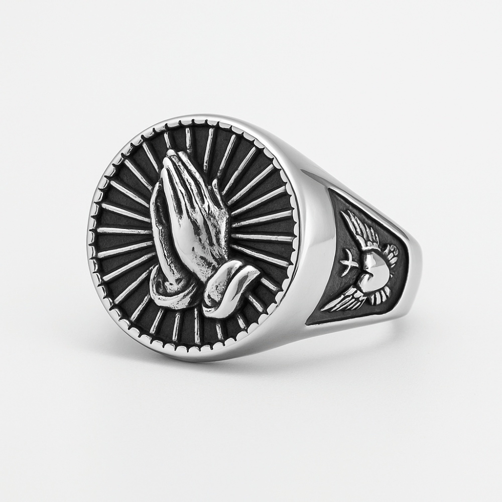 Buddha Ring Namaste Stainless Steel - Buddhist Meditation Ring for Men | Buddhive