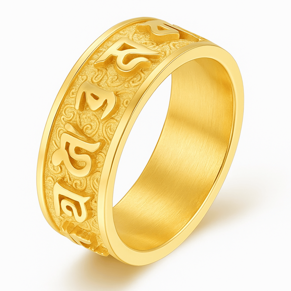 Buddhist Mantra Ring Gold Spinning Band - Om Mani Padme Hum Prayer Ring | Buddhive