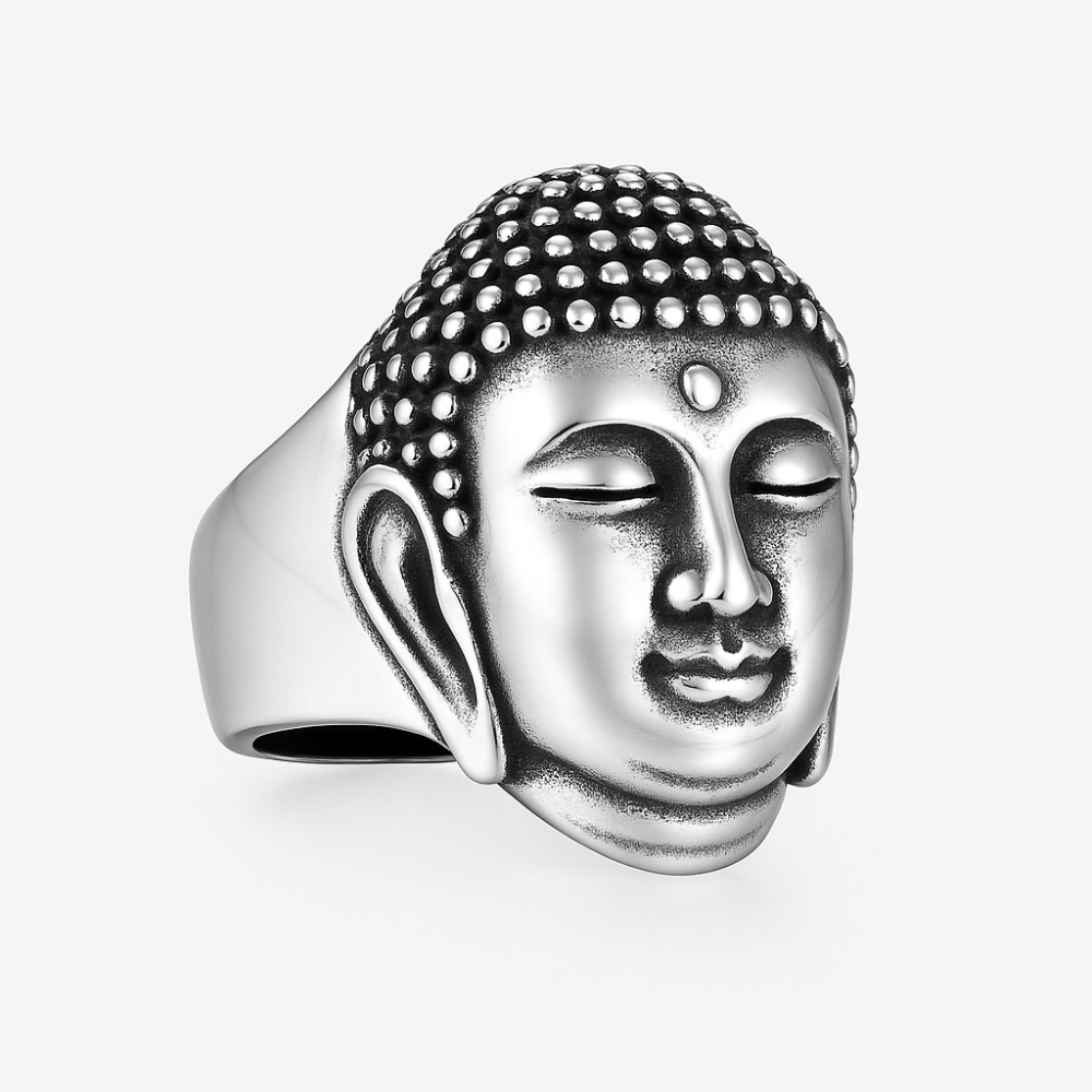 Buddha Head Ring Stainless Steel - Buddhist Spiritual Jewelry for Men & Women | Buddhive