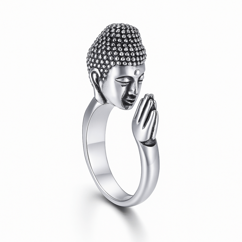 Buddha Prayer Ring Stainless Steel - Praying Buddha Design - Spiritual Jewelry | Buddhive