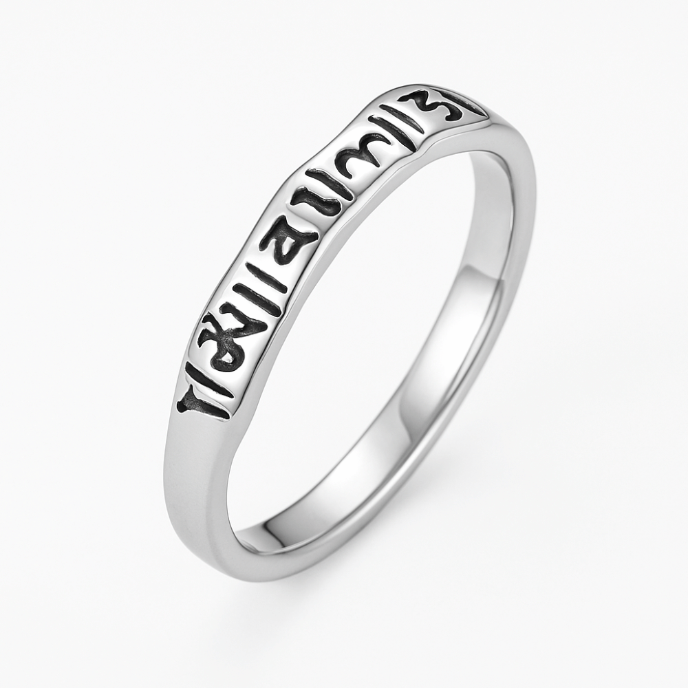 Silver Mantra Ring 925 Sterling - Om Buddhist Ring Tibetan Style | Buddhive