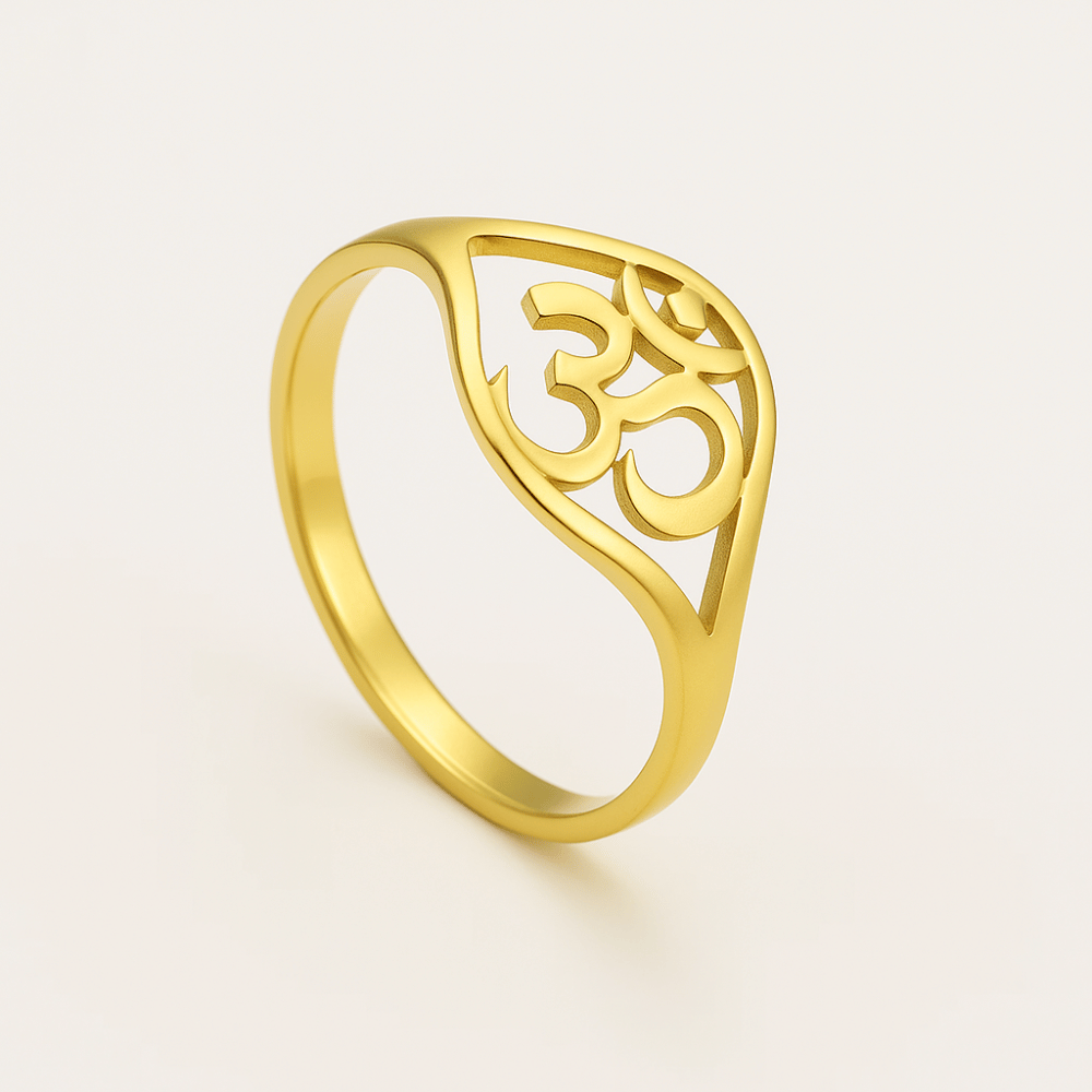 Om Ring Gold Stainless Steel Buddhist Jewelry - Meditation & Spiritual Wear | Buddhive