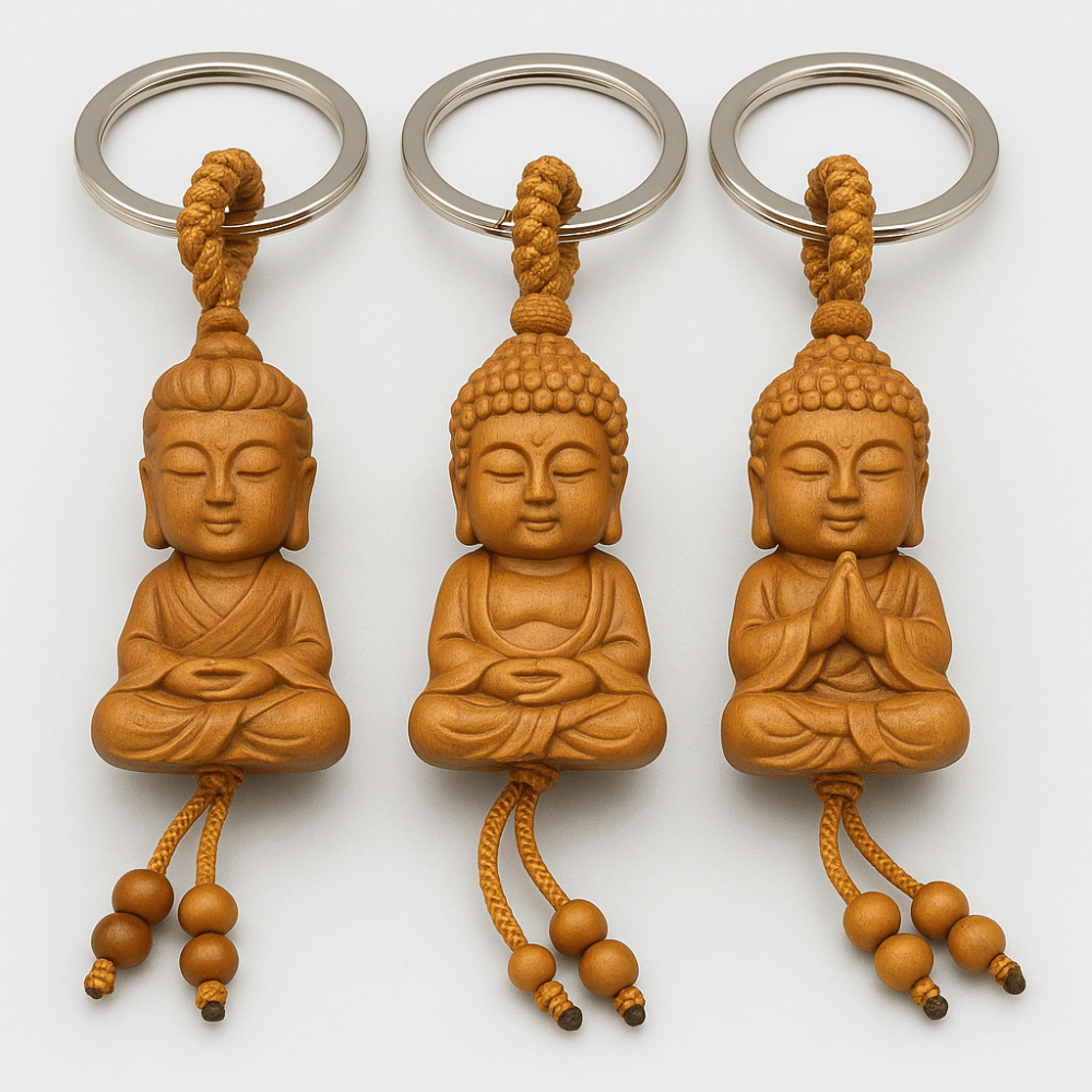 Buddha Keychain Wooden Small Buddhist Charm | Handcrafted Spiritual Accessory | Buddhive