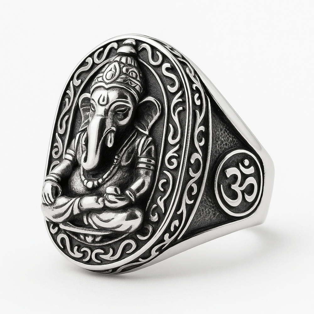 Ganesh Ring Sterling Silver 925 - Hindu Buddhist Elephant God Signet Ring for Men | Buddhive