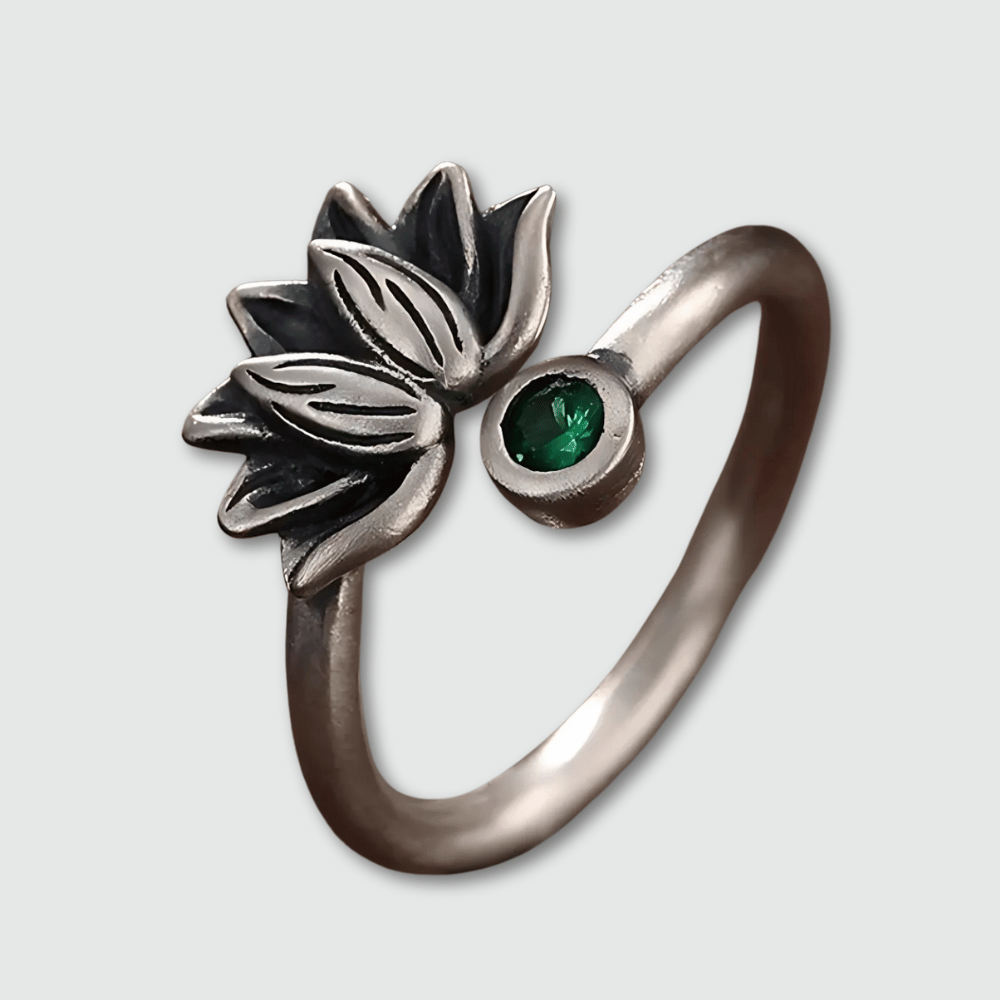 Lotus Ring for Women - Silver Plated Chalcedony Crystal Buddhist Jewelry | Buddhive