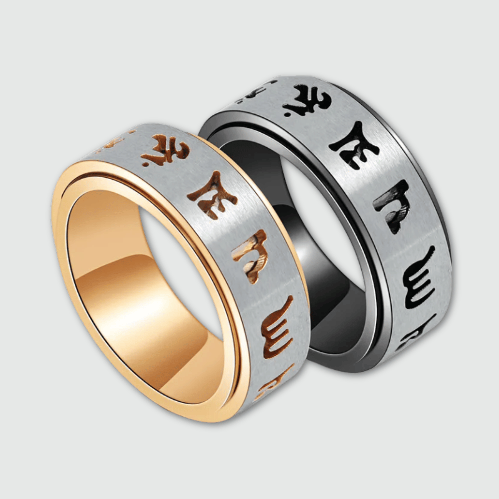 Buddhist Mantra Ring Titanium - 8mm Spinning Band for Men - Lead-Free Meditation Jewelry | Buddhive