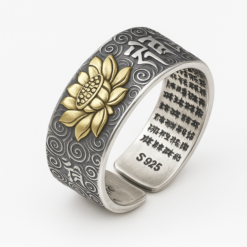 Buddhist Open Ring Sterling Silver Adjustable Band | Spiritual Jewelry for Men | Buddhive