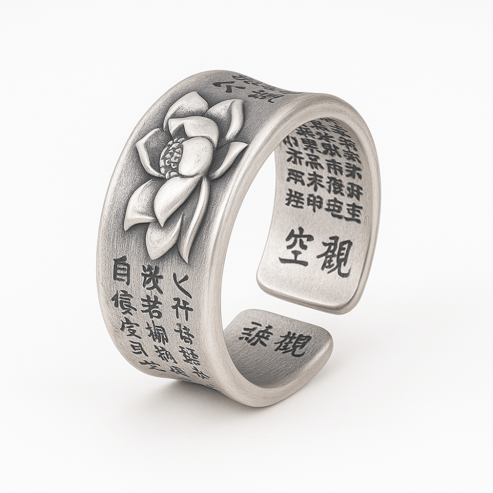 Lotus Sutra Ring 990 Sterling Silver Buddhist Jewelry - Vintage Unisex Design | Buddhive