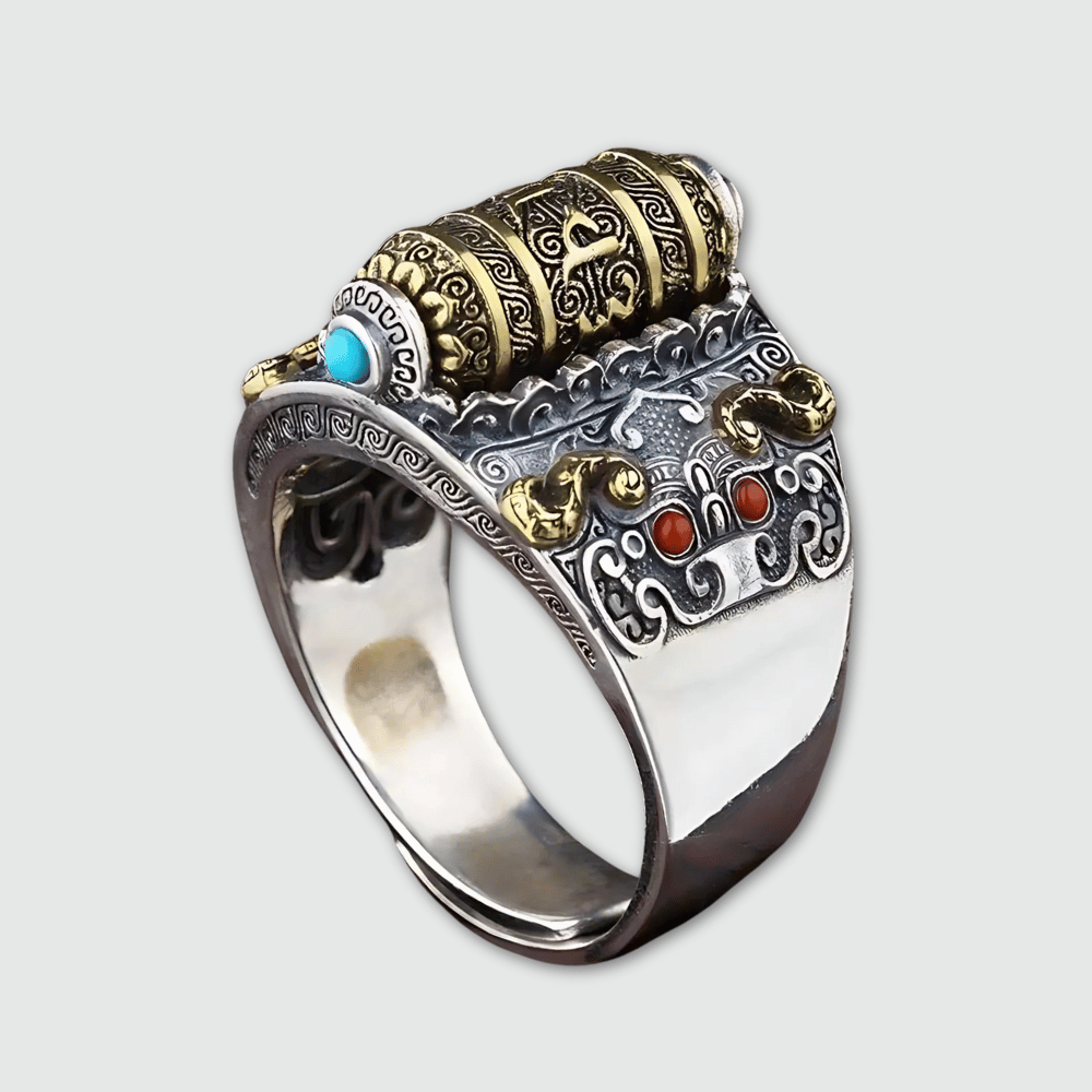 Tibetan Ring Copper Geometric Design Vintage Buddhist Jewelry | Buddhive