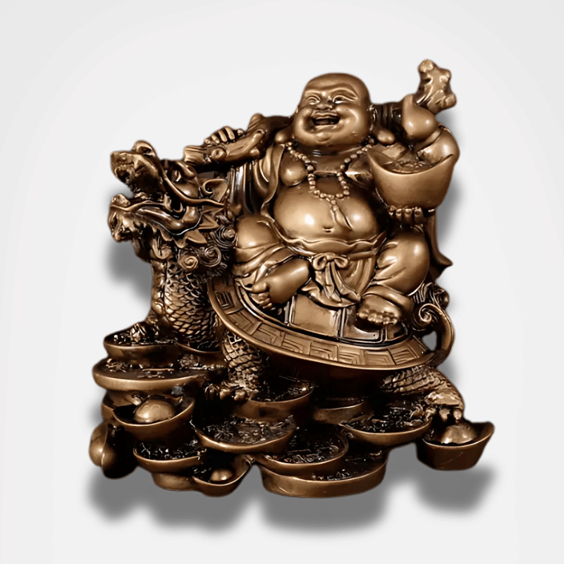 Laughing Buddha Statue Dragon Turtle Resin Figurine - Wealth & Fortune Feng Shui Decor | Buddhive