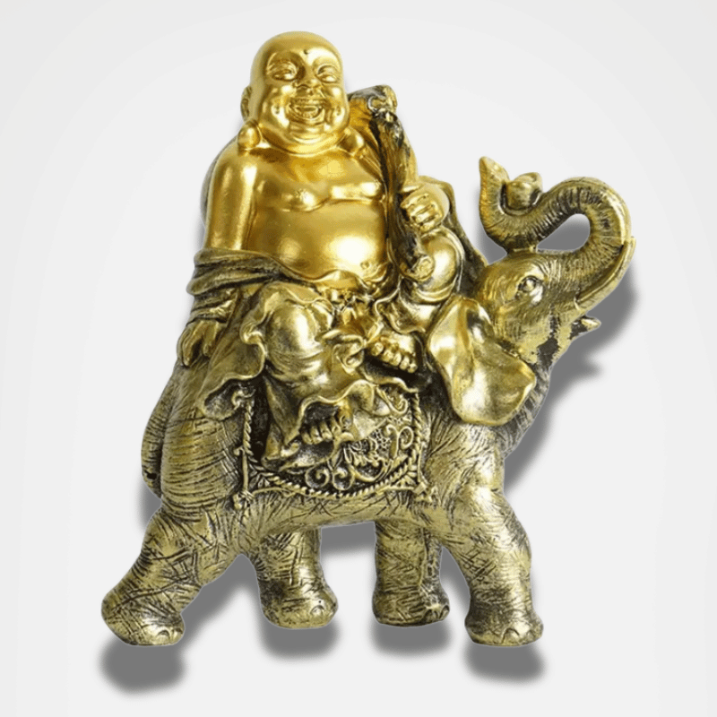 Laughing Buddha on Elephant Statue - Resin Figurine 7" - Feng Shui Good Luck Decor | Buddhive