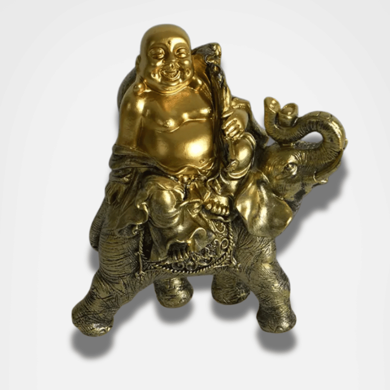 Laughing Buddha on Elephant Statue - Resin Figurine 7" - Feng Shui Good Luck Decor | Buddhive