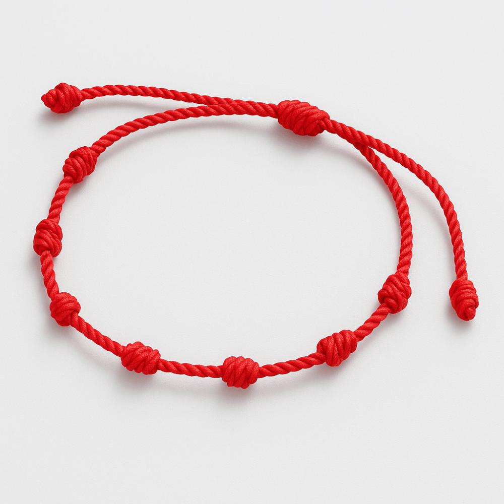 Red String Bracelet 7 Knots - Buddhist Protection Cord - Adjustable Cotton Thread | Buddhive