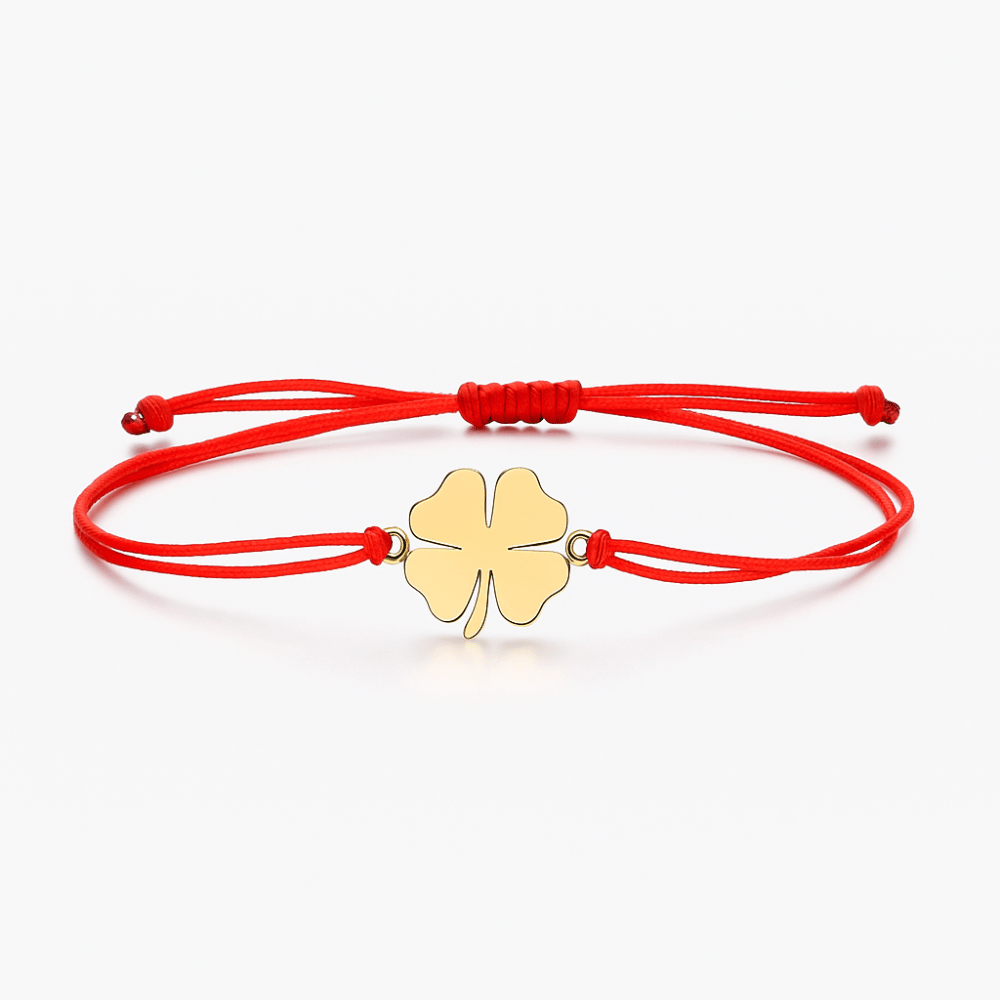 Red Lucky Bracelet String Bracelet with Four Leaf Clover Charm | Buddhive