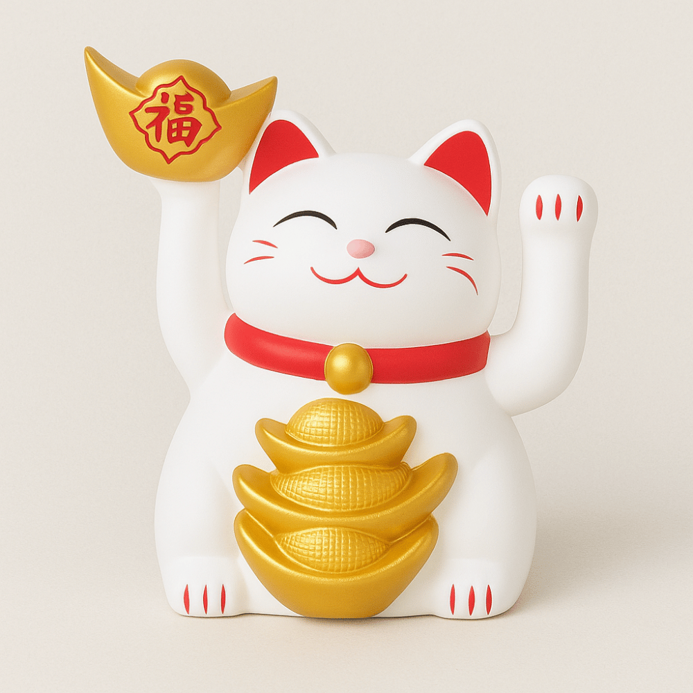 Maneki Neko Golden Lucky Cat Solar Powered Waving Figurine - Feng Shui Fortune & Wealth | Buddhive