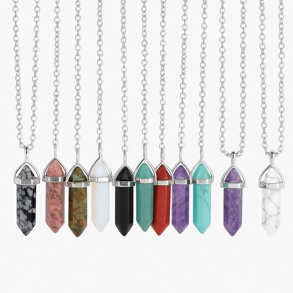 Hexagonal Stone Necklace - Natural Gemstone Pendant - Tiger's Eye & Obsidian | Buddhive