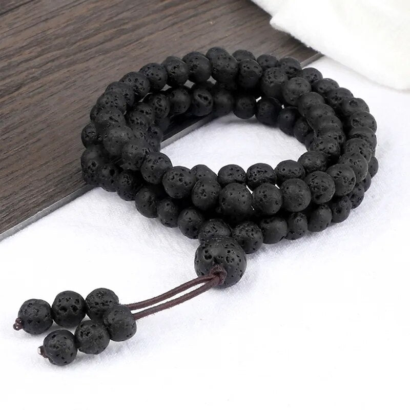 Natural Lava Stone Mala Bracelet - Buddhist Prayer Beads - Meditation & Grounding | Buddhive