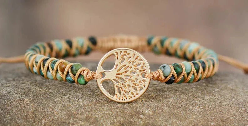 Tree of Life Bracelet African Jasper - Braided Gemstone Bracelet with Natural Stone | Buddhive