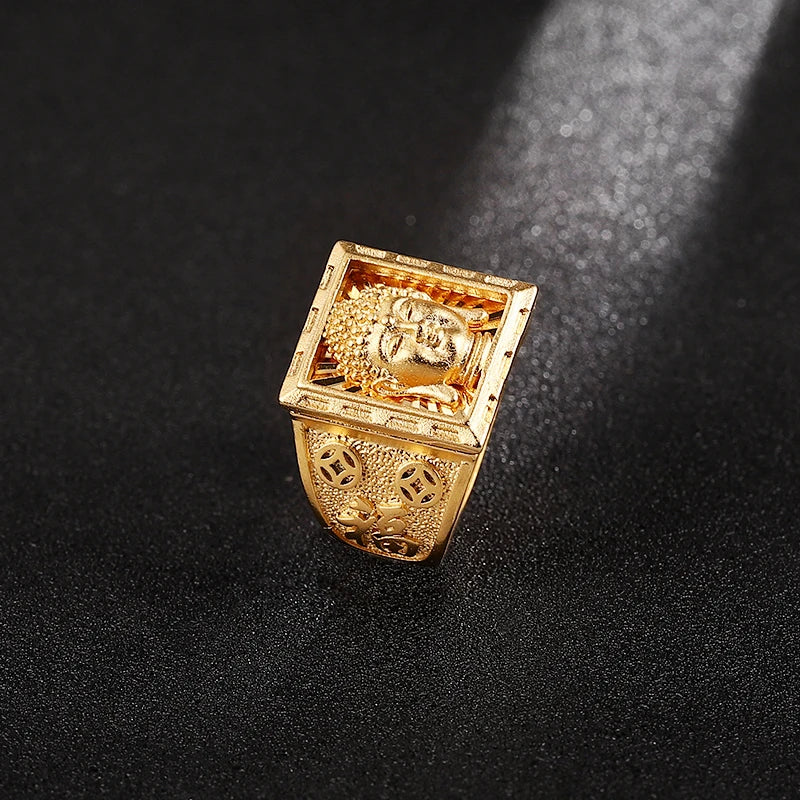 Tibetan Buddhist Ring Men - 24K Gold Plated Copper 17mm Wide Band | Buddhive