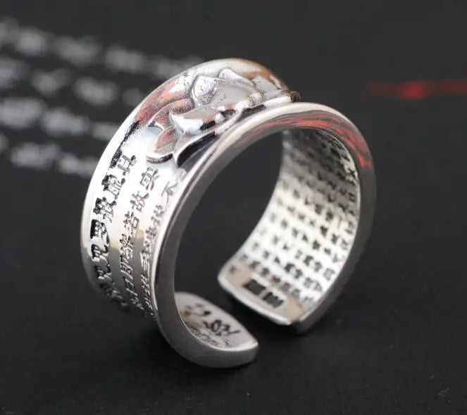Lotus Sutra Ring 990 Sterling Silver Buddhist Jewelry - Vintage Unisex Design | Buddhive