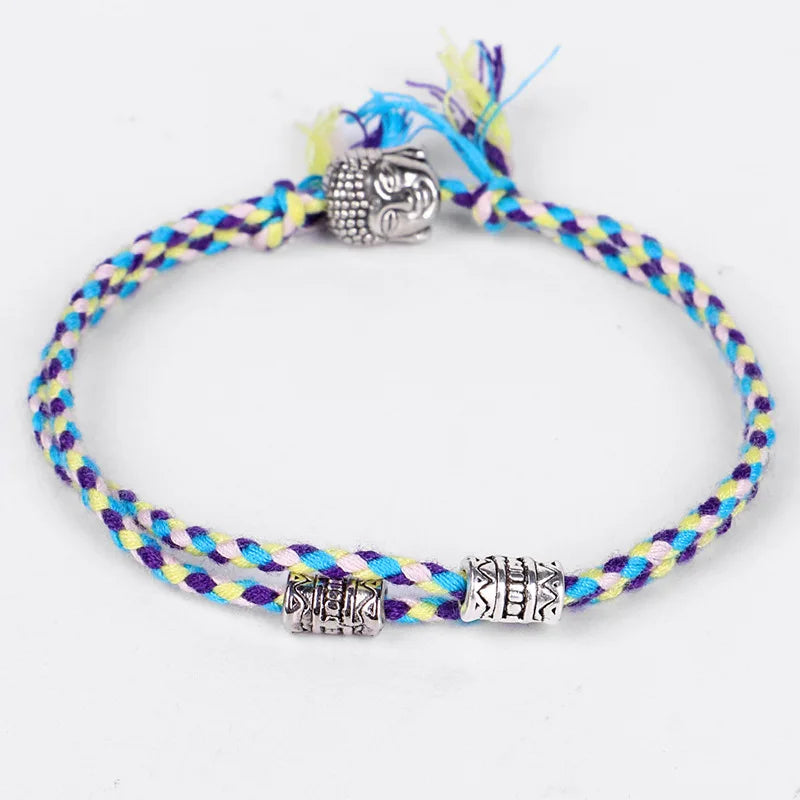 Buddha Head Bracelet Woven Cotton | Adjustable Buddhist Meditation Bracelet | Buddhive
