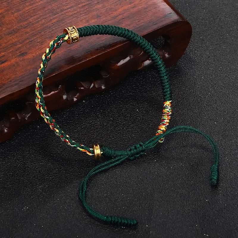 Tibetan Buddhist Monk Bracelet - Handwoven Black & Yellow Cotton Rope | Buddhive
