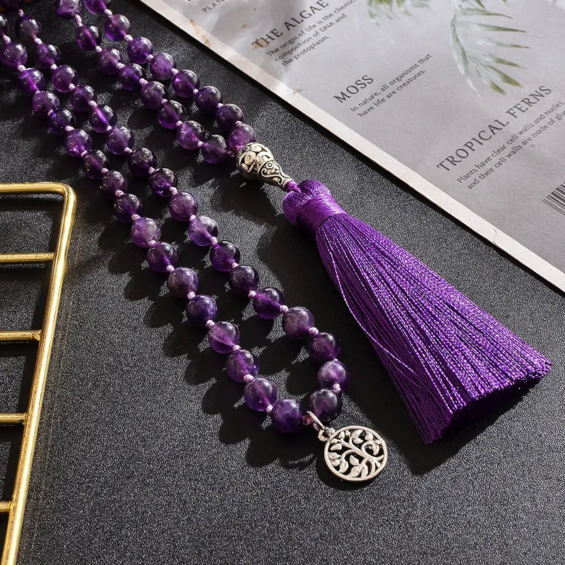 Tibetan Mala Beads Amethyst Necklace 108 - Authentic Prayer Beads for Meditation | Buddhive