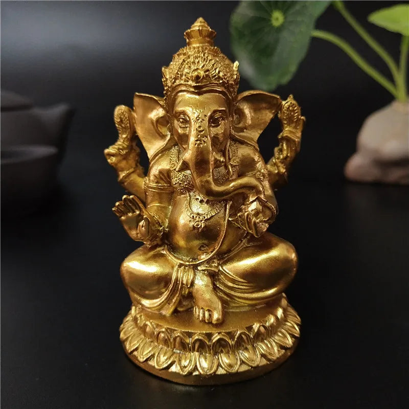 Ganesh Statue on Lotus - Golden 4-Arm Hindu Deity Figurine - Good Luck & Prosperity | Buddhive