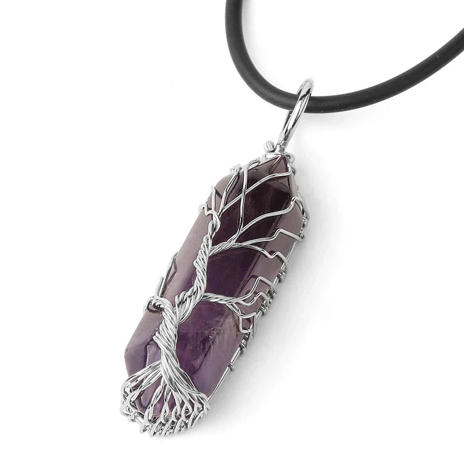Tree of Life Necklace Natural Amethyst Stone Crystal Pendant | Buddhist Healing Jewelry | Buddhive