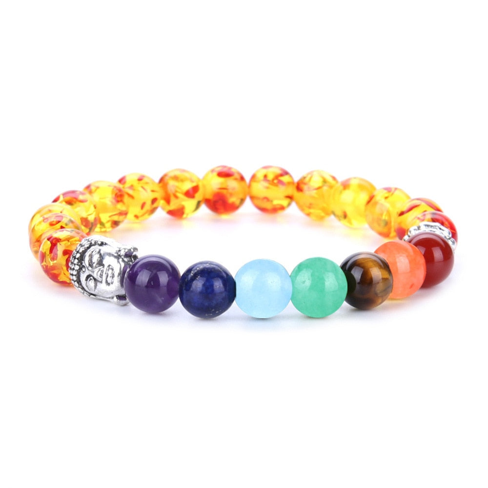 Buddha Bracelet Multicolor Natural Stones - Tiger Eye & Chakra Gemstones - 7.5 inch | Buddhive