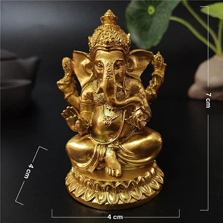 Ganesh Statue on Lotus - Golden 4-Arm Hindu Deity Figurine - Good Luck & Prosperity | Buddhive