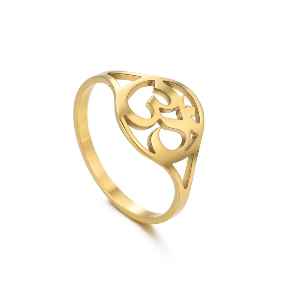 Om Ring Gold Stainless Steel Buddhist Jewelry - Meditation & Spiritual Wear | Buddhive