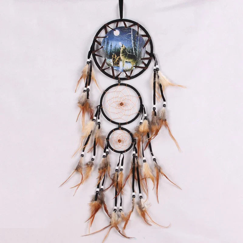 Wolf Dreamcatcher Native American Style Textile Wall Hanging Decor | Buddhive