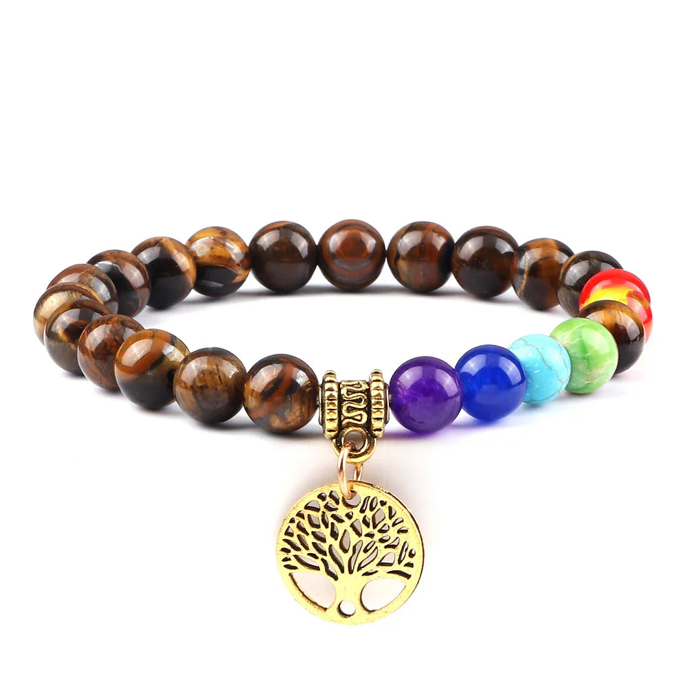 7 Chakra Bracelet Tree of Life Charm Natural Stone - Healing Energy & Balance | Buddhive