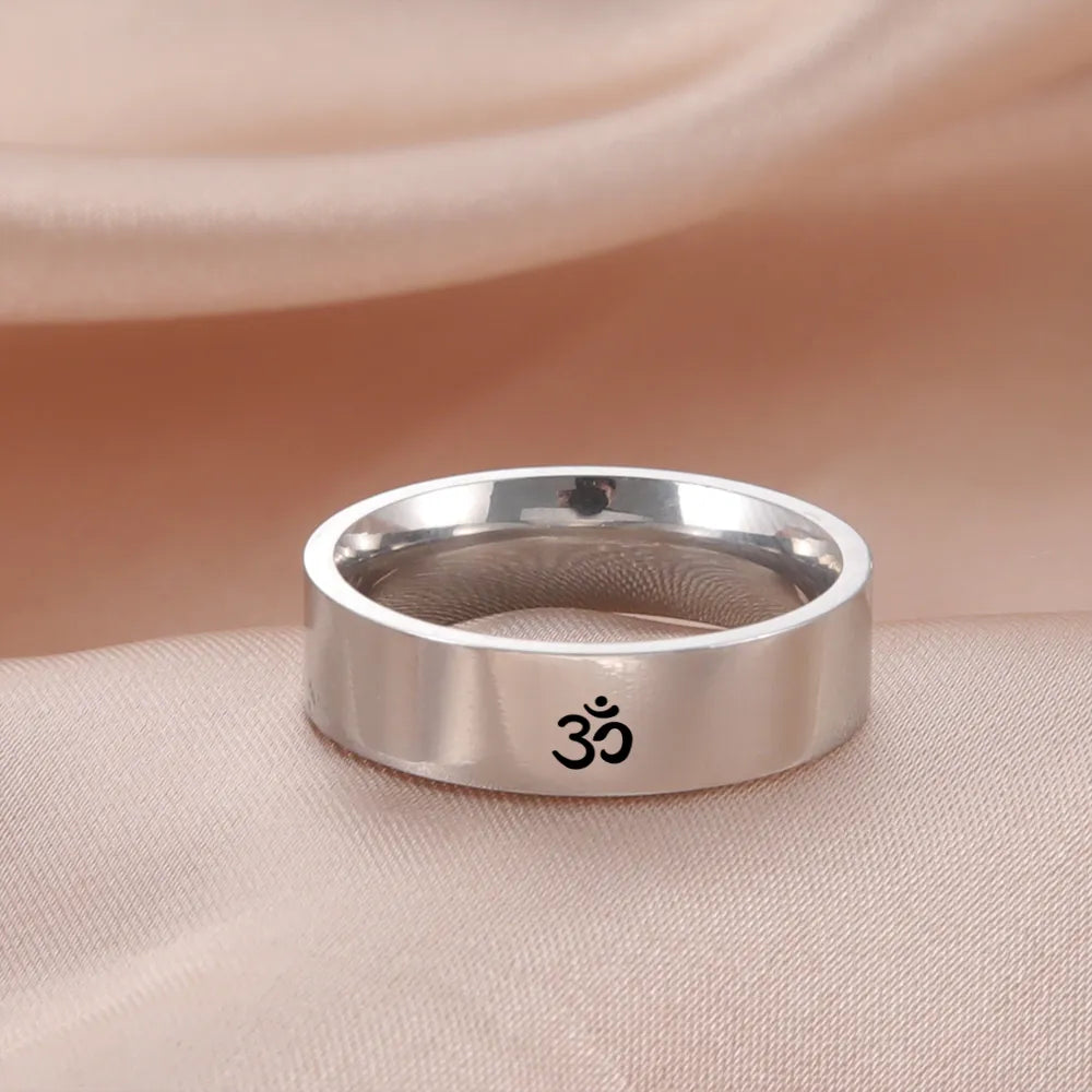 Om Ring Stainless Steel Buddhist Jewelry - Sacred Symbol Mantra Band | Buddhive