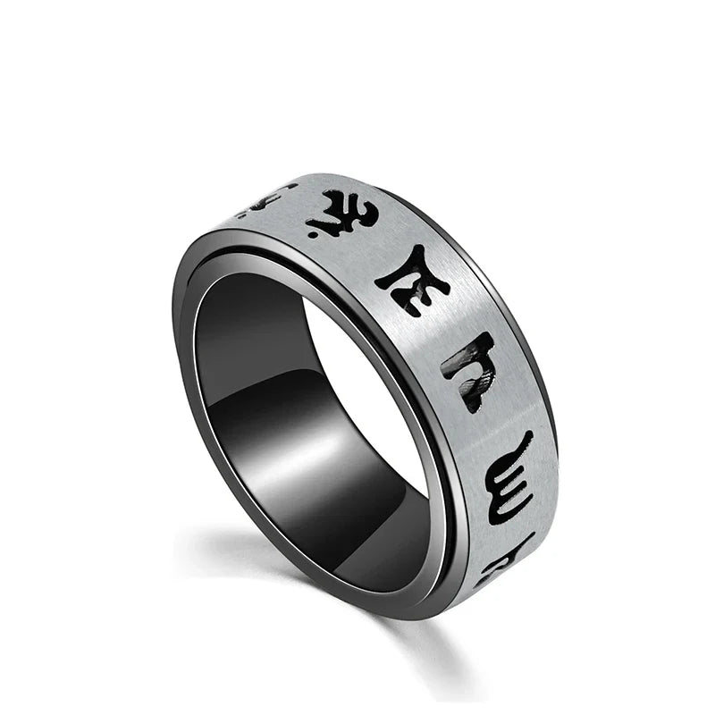Buddhist Mantra Ring Titanium - 8mm Spinning Band for Men - Lead-Free Meditation Jewelry | Buddhive
