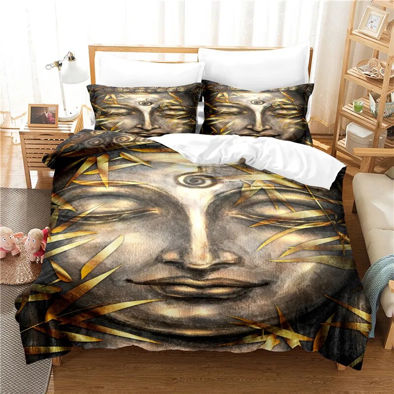 Buddha Duvet Cover Ancient Design - Microfiber Zen Bedding Set | Buddhive